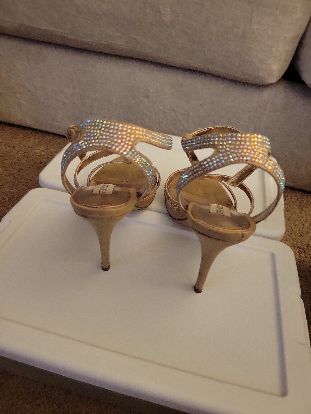 Steve Madden Gold Rhinestone Strappy Heels Size 8.5 - Picture 3 of 4